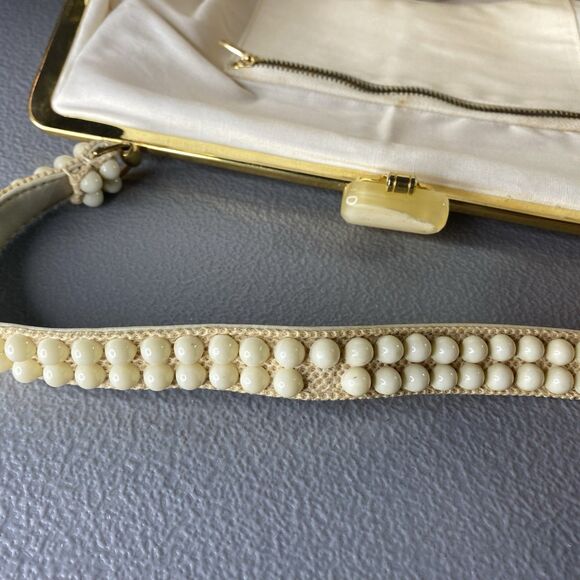 Vintage JEM Handbag Lucite Beaded Hand-Made British Hong Kong Cream Mid Century - Picture 8 of 16